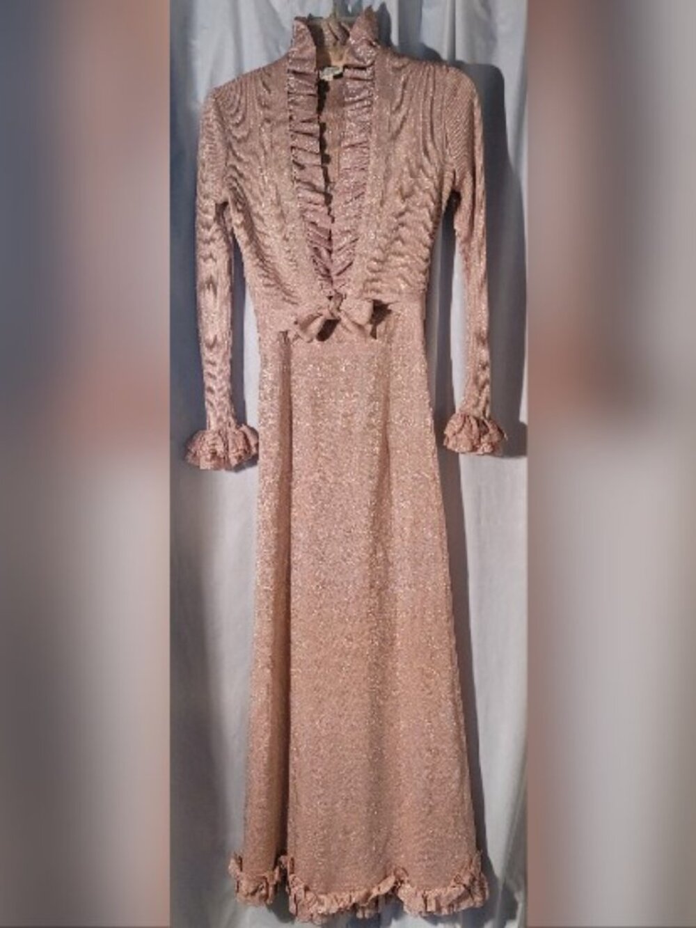 Vintage Banff Ltd. Gianni Ferri Blush Metallic Knit 2-Piece Maxi Dress Size 6